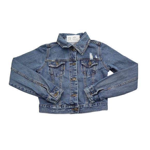 Casual Jacket Womens XXS Blue Denim Button Up Chest Pocket Collared Short Length - Picture 1 of 14